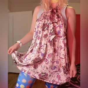 Torrid pale pink silky floral bow tie top
